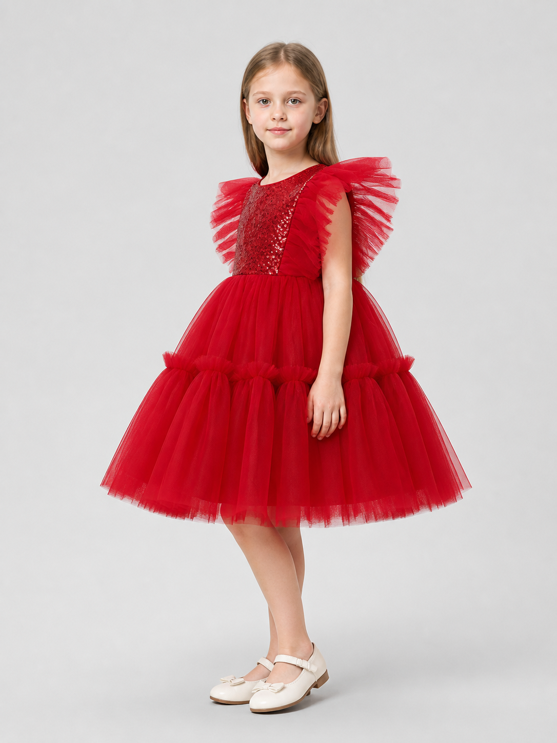 Holiday Dress with Sequins and Full Skirt side view