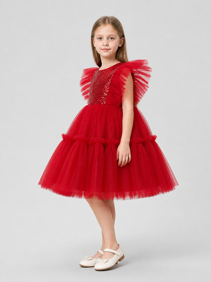 Holiday Dress with Sequins and Full Skirt side view