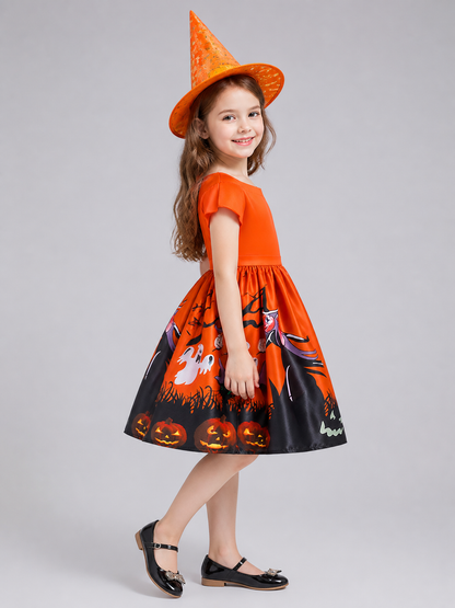 Children's Halloween Party Dress with Hat side view