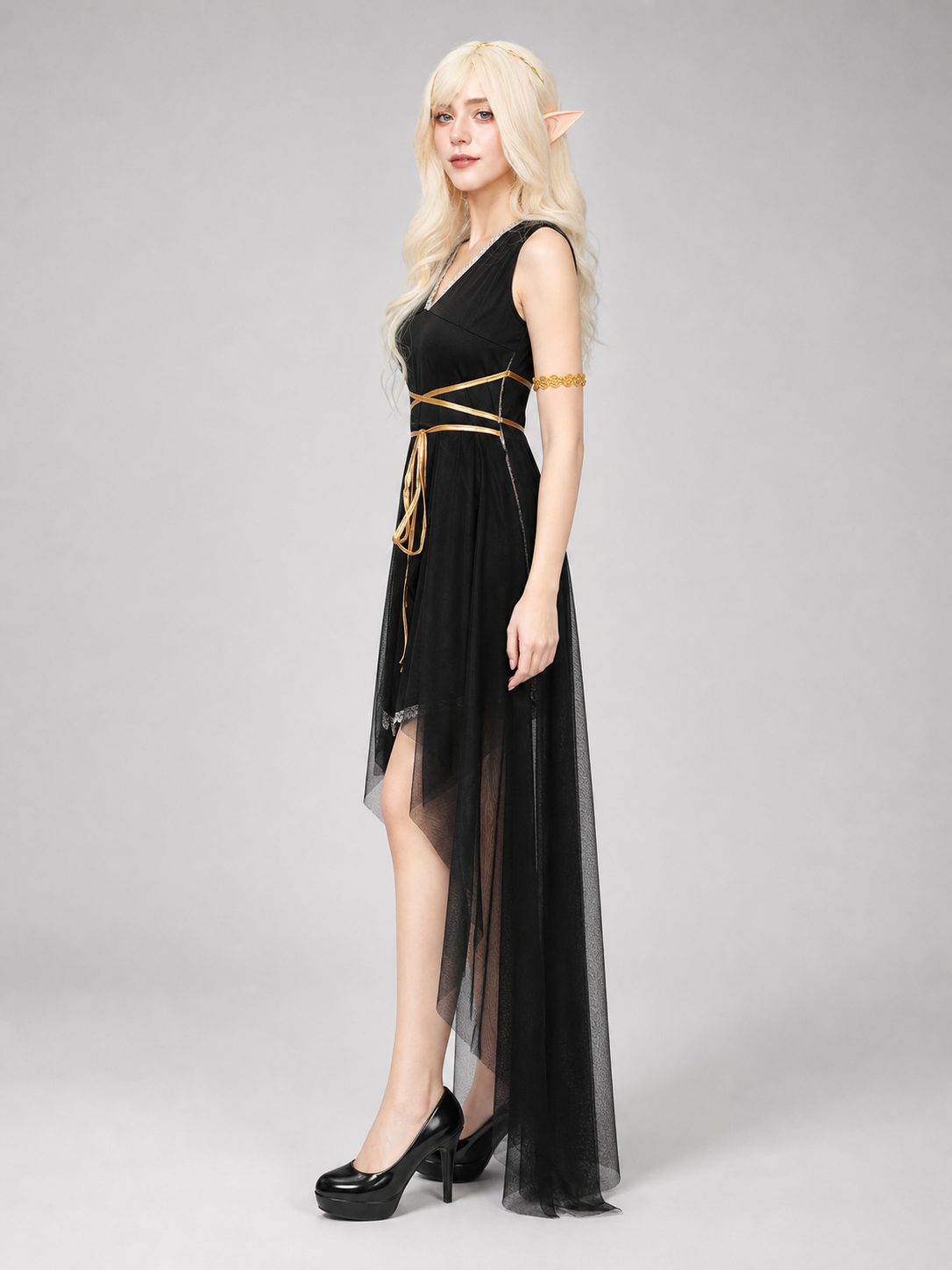 Gothic-Style Costume Dress with Cape for Cosplay