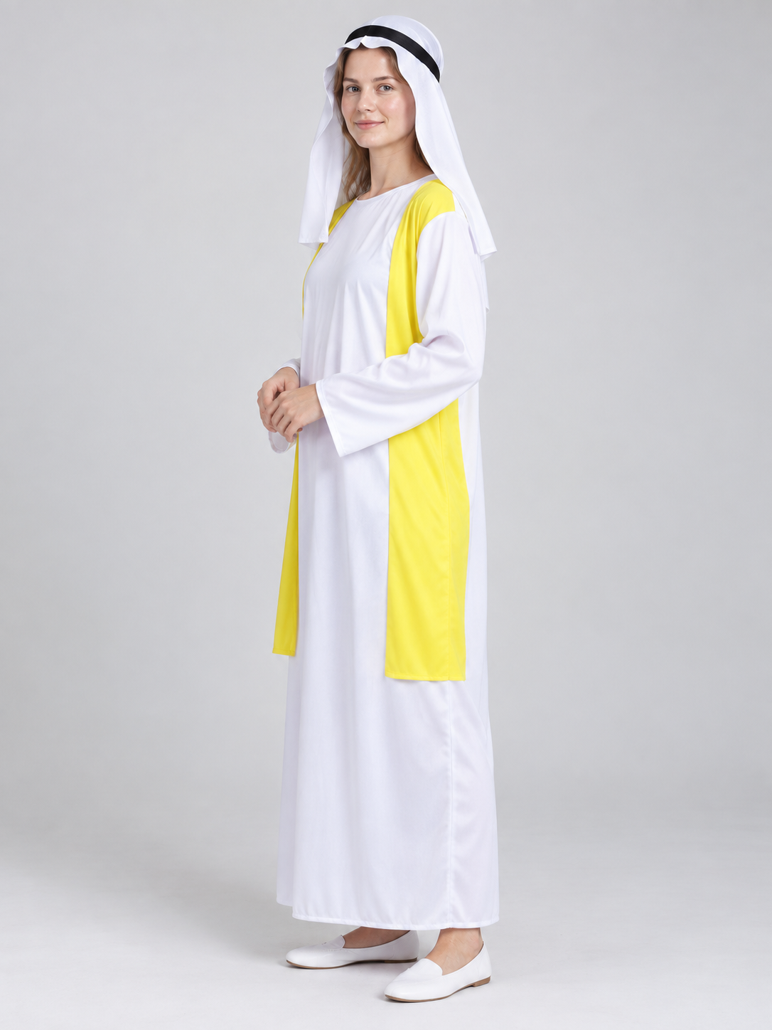 Carnival costume with a white base and yellow inserts