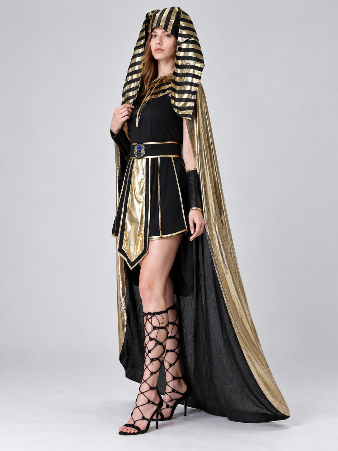 Egyptian Carnival Costume with Cape and Belt side view