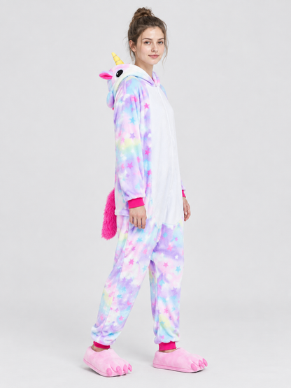Flannel Hooded Pajama Jumpsuit with Star Print