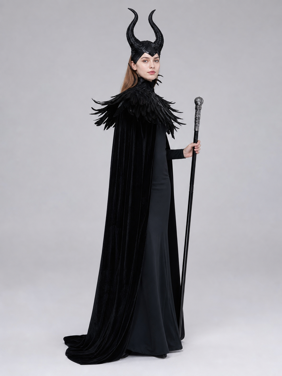 Black cape with scepter, dark fantasy-style set