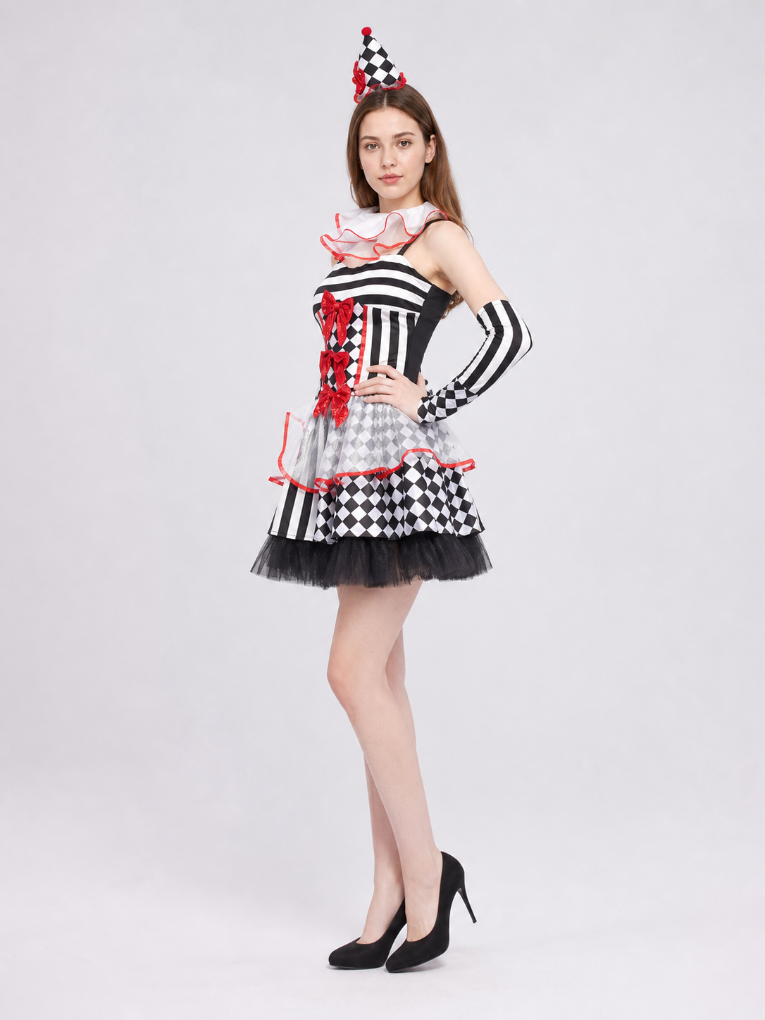 Clown Costume for Performances with Dress and Gloves