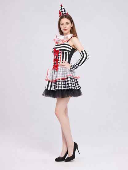 Clown Costume for Performances with Dress and Gloves