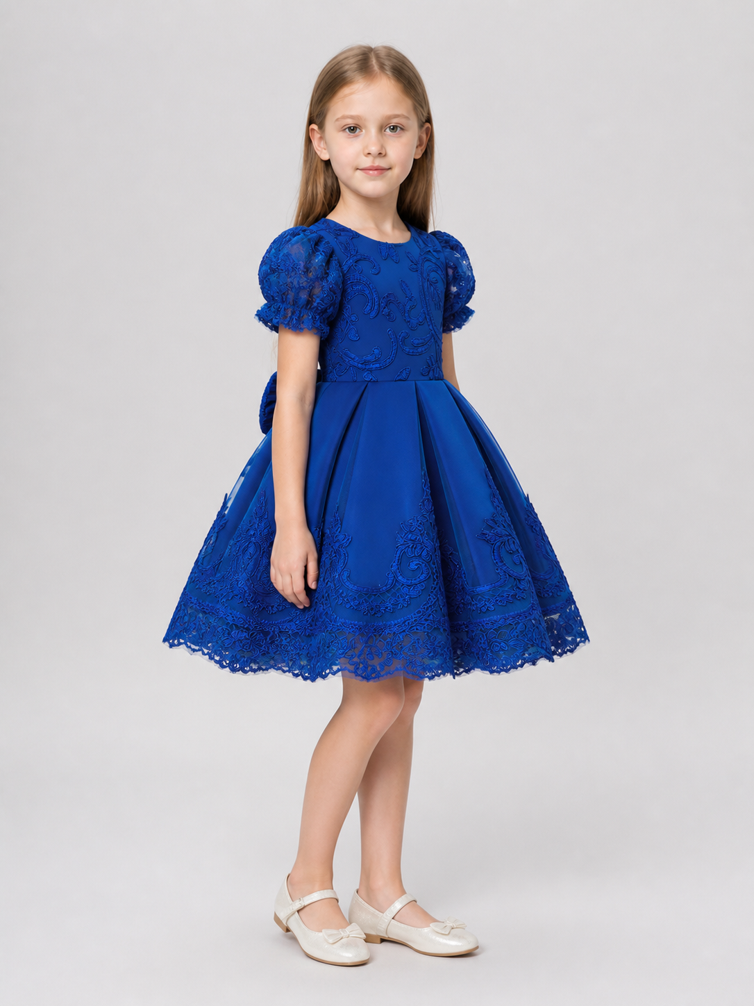 Girls’ Princess Dress with Embroidery and Lace Trim side view