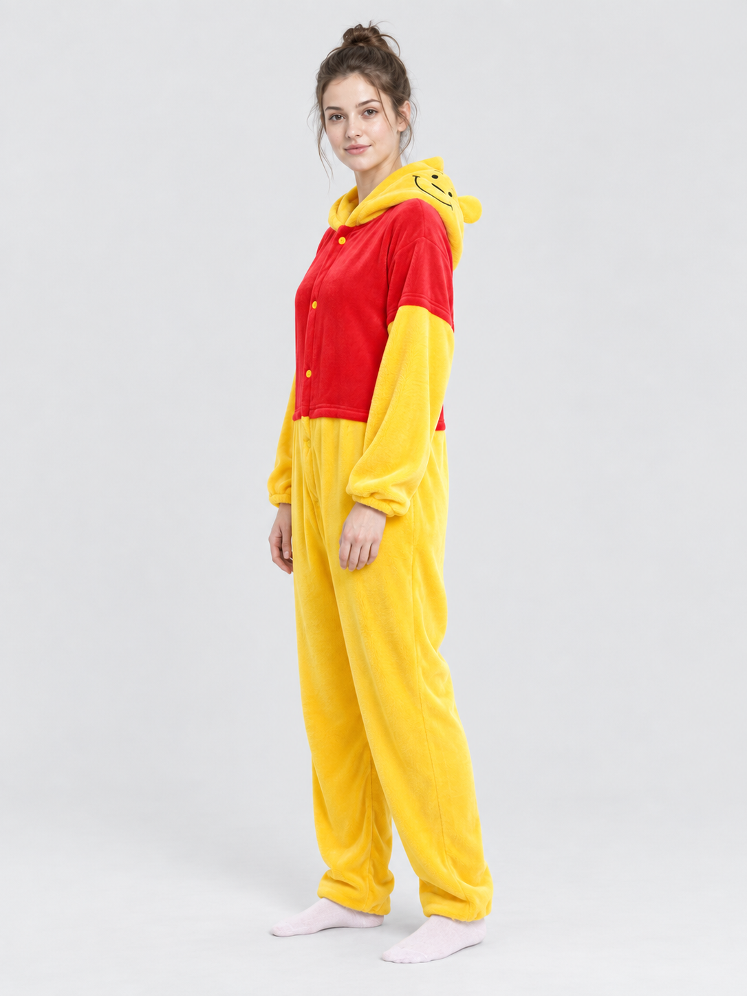 Yellow and Red Pajama Jumpsuit with Hood and Ears