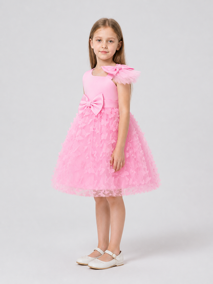 Pink Princess Dress for Girls with Bows and Butterflies side view
