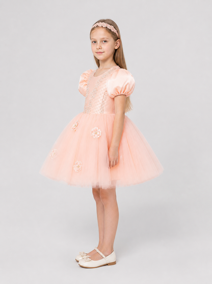 Girls' Princess Dress with a Full Skirt and Lace side view