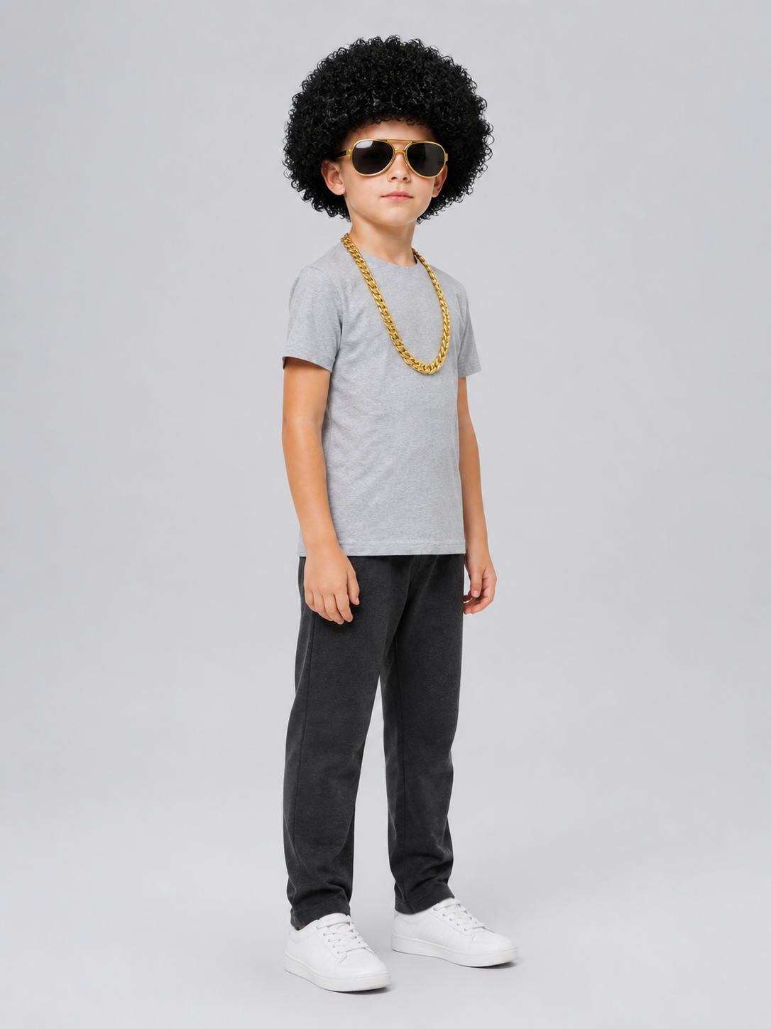 Accessory Set: Retro-Style Glasses, Chain, and Wig side view