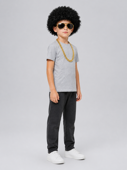 Accessory Set: Retro-Style Glasses, Chain, and Wig side view