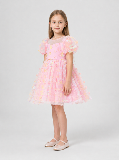 Dress with Puff Sleeves, a Full Skirt, and Butterflies side view