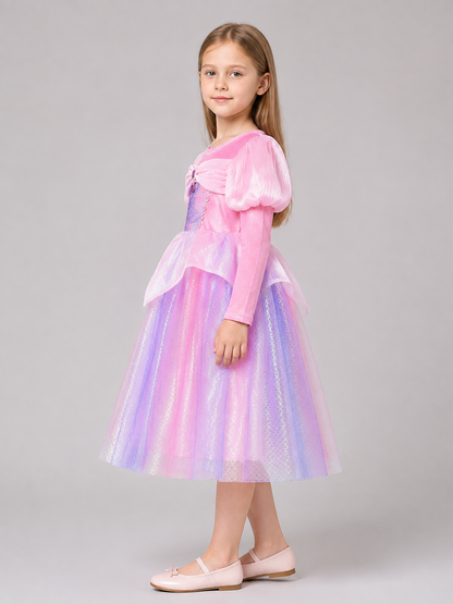 Princess Dress with Full Skirt and Puff Sleeves side view