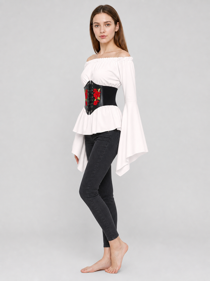 Vintage-Style Blouse with Embroidered Belt