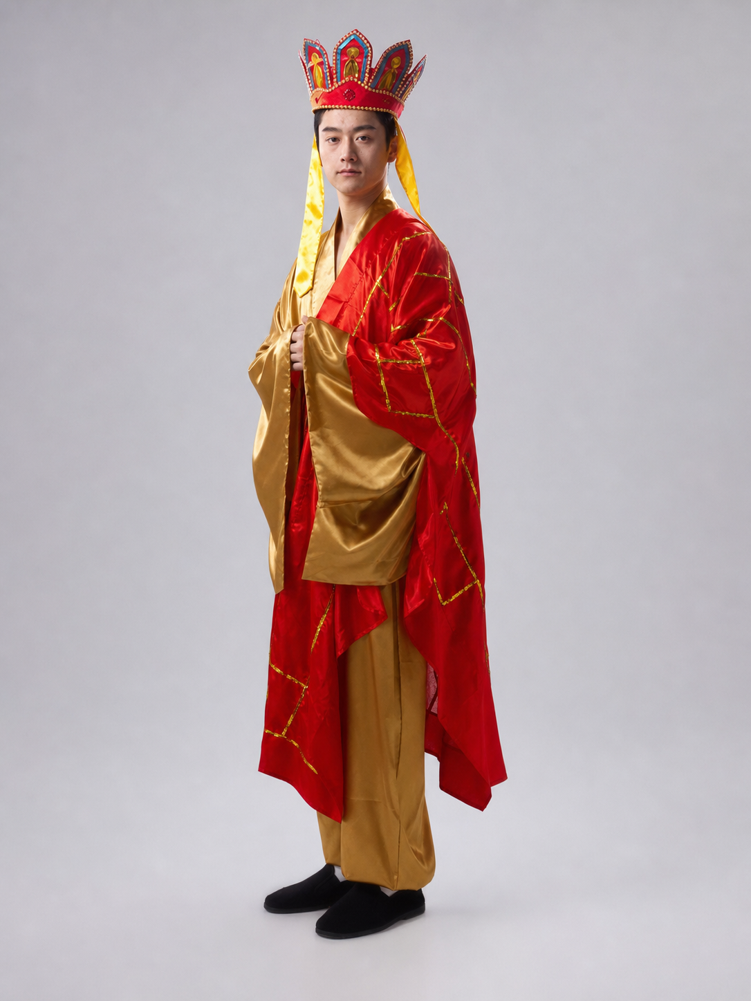 Monastic Costume with Headdress, Prayer Beads, and Staff