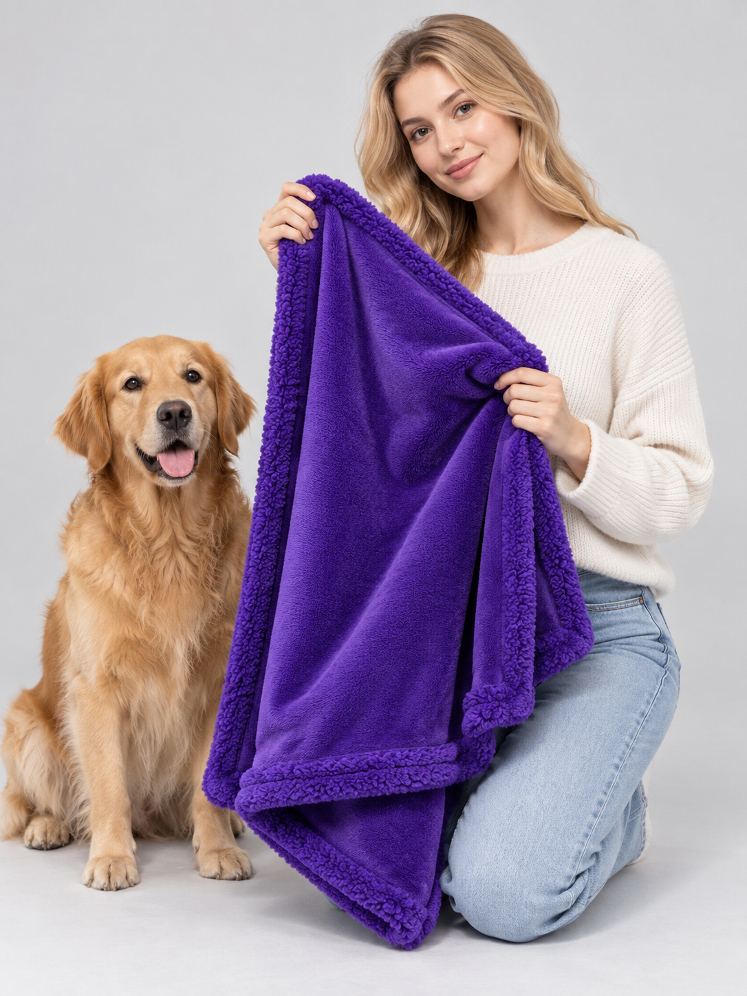 Purple Reversible Polyester Dog Blanket side view