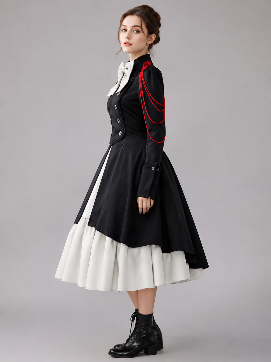 Gothic Dress with White Bow and Lacing side view