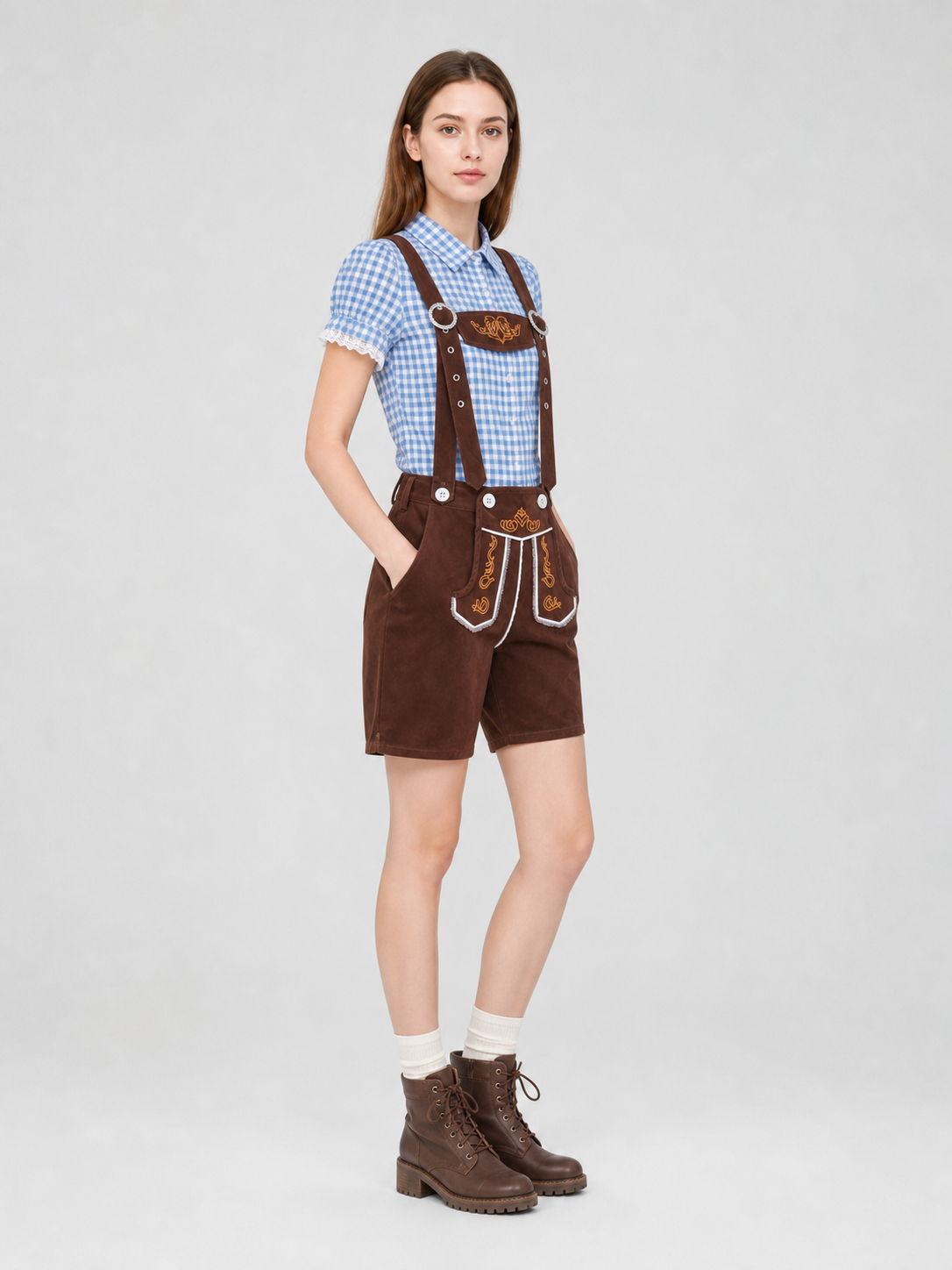 Folk-Style Set: Shirt and Suspender Shorts
