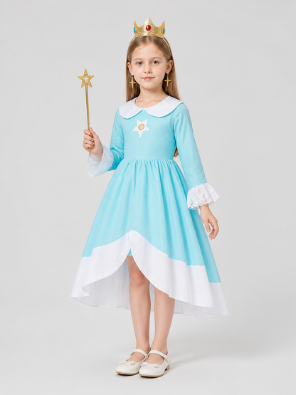 Princess Dress for Children with Crown and Star Wand side view