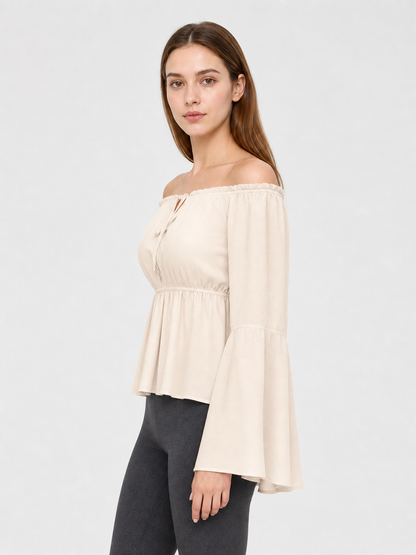 Off-the-Shoulder Blouse with Flared Sleeves