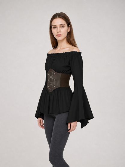 Gothic costume dress with a belt and flared sleeves