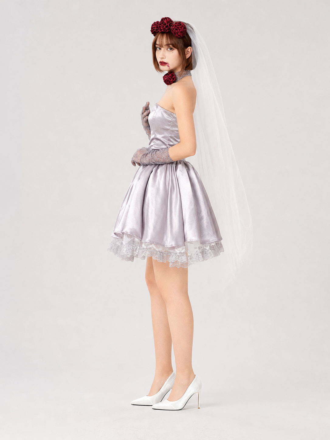 Vampire Costume with Short Dress and Veil