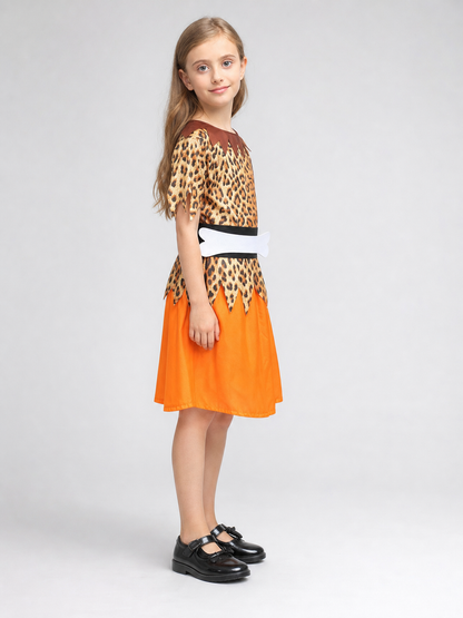 Kids' Caveperson Costume with Leopard-Print Top