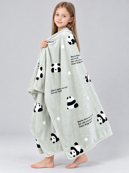 Light Green Milk Velvet Blanket with Panda Print