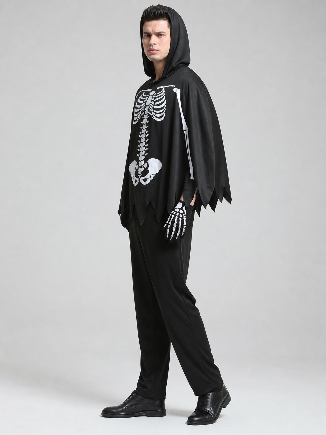 Skeleton Costume with Hood and Jagged Hem