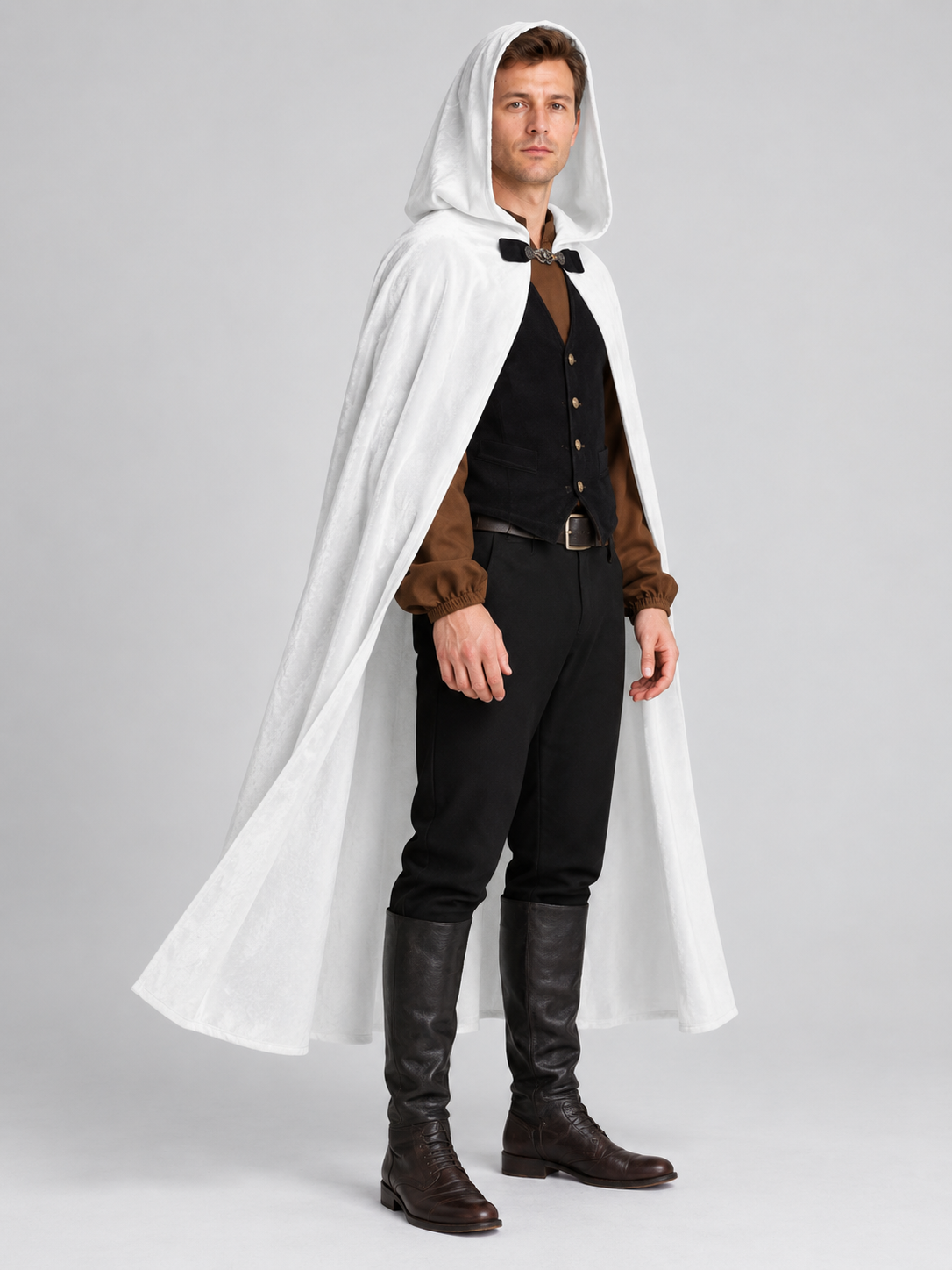 Long White Hooded Cape with Bow