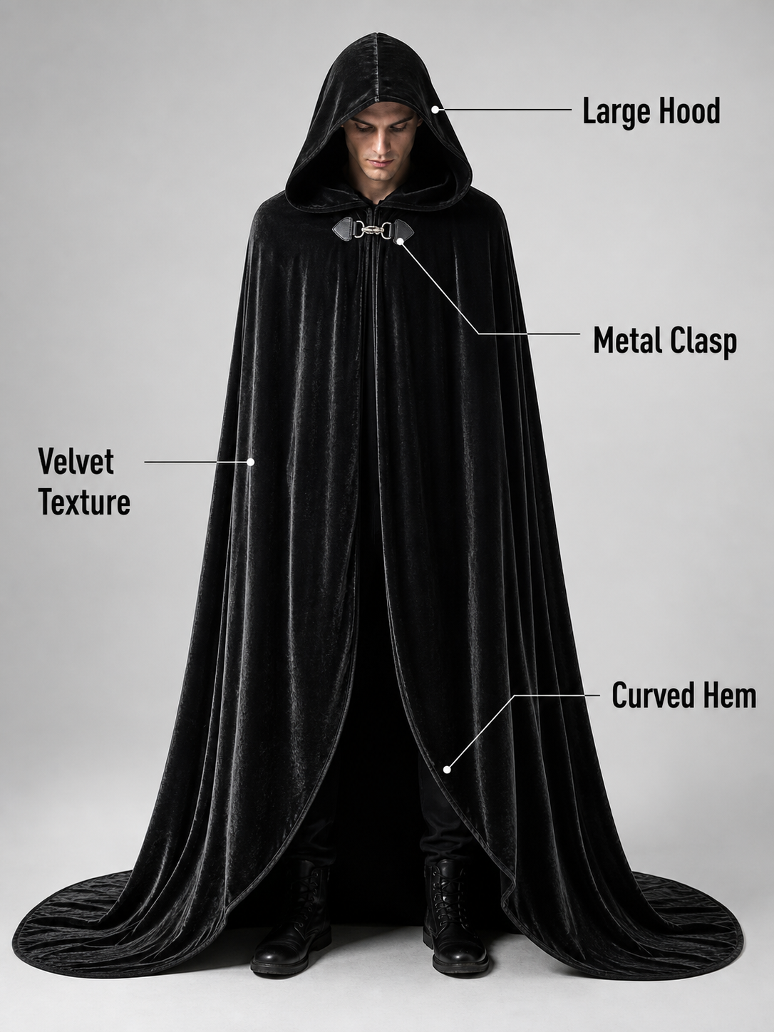Black Gothic Hooded Carnival Cloak