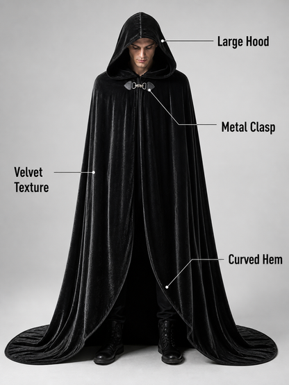 Black Gothic Hooded Carnival Cloak