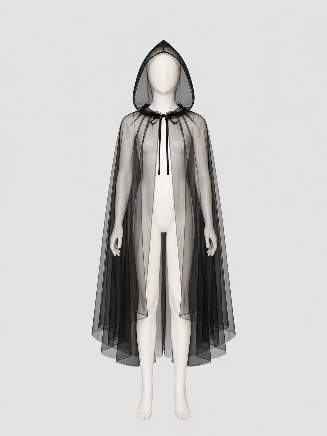 Black Mesh Death Cloak with Hood for Halloween side view