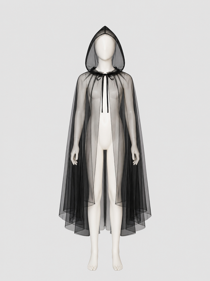 Black Mesh Death Cloak with Hood for Halloween side view