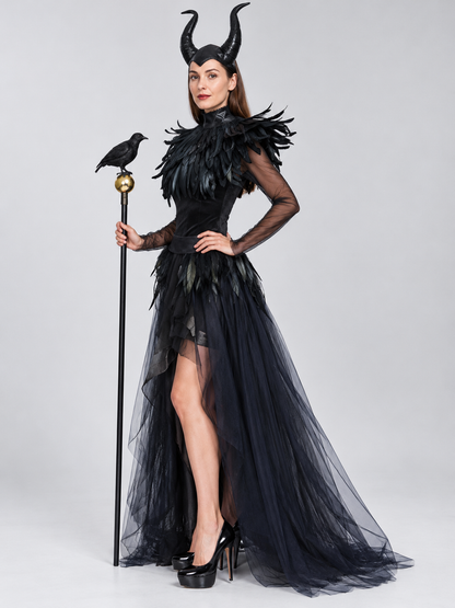 Black Carnival Costume with Feathers and Horns