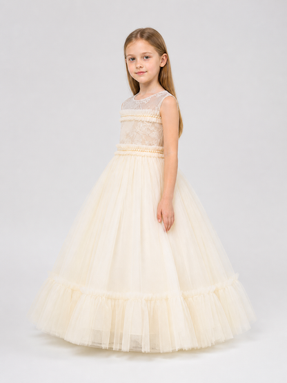 Long, Full Princess Dress with Lace for Flower Girls