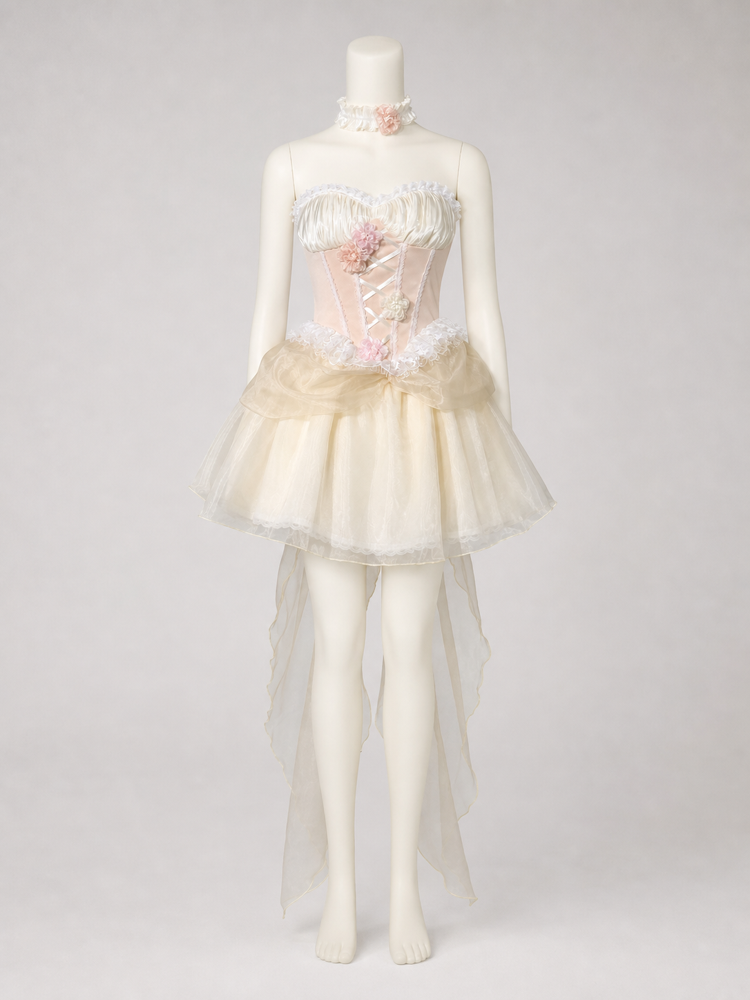 Carnival Dress with Corset, Flowers, and Train side view