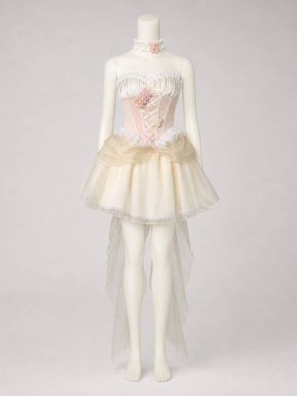 Carnival Dress with Corset, Flowers, and Train side view