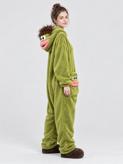 Insulated Pajama Jumpsuit with Cartoon Head