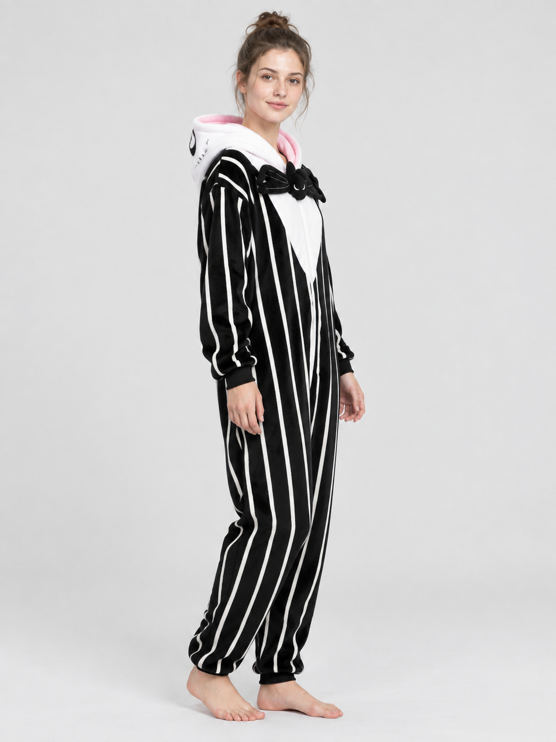 Hooded Jumpsuit Pajama with White Stripes