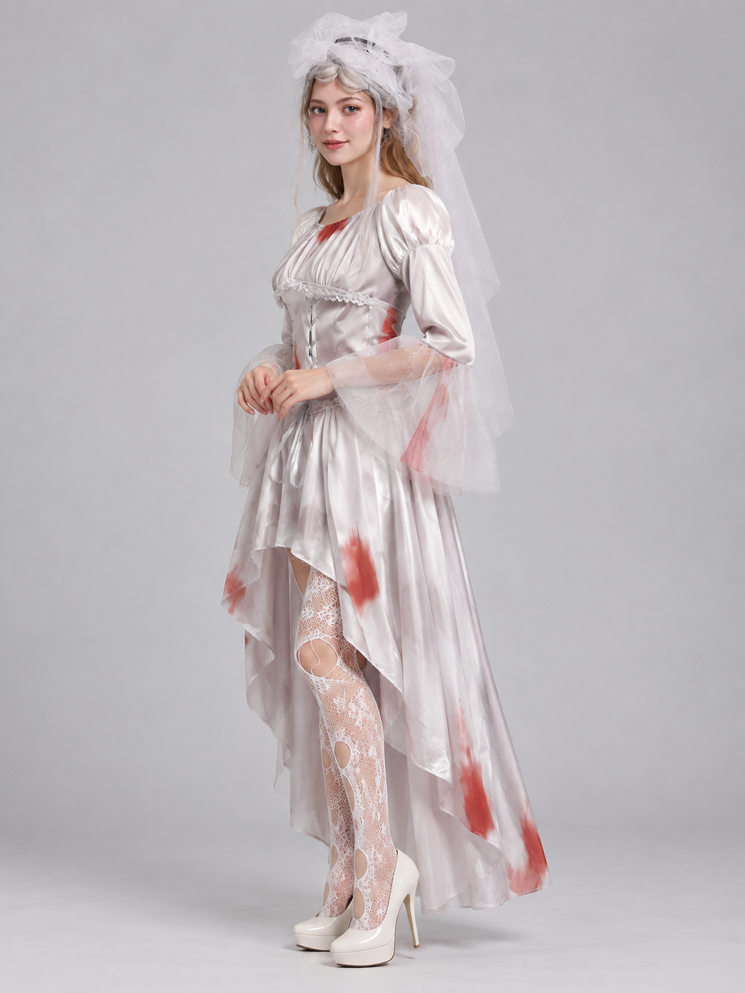 Vampire-Style Carnival Costume with Corset and Veil