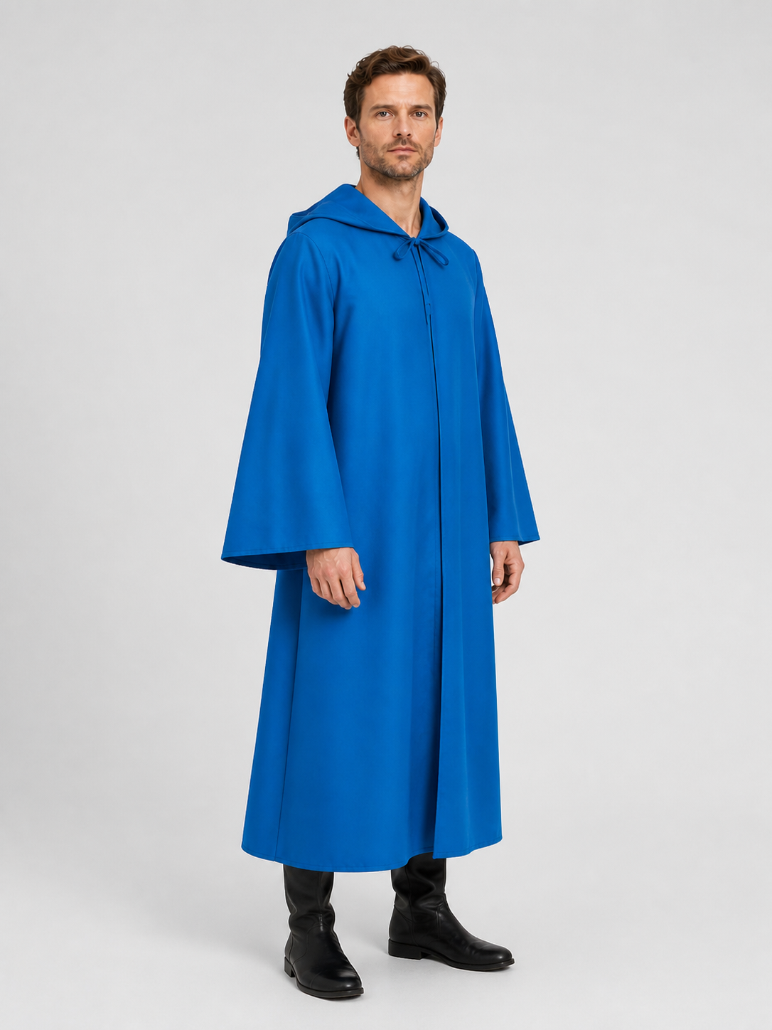 Blue Long Hooded Cloak for Halloween and Cosplay side view