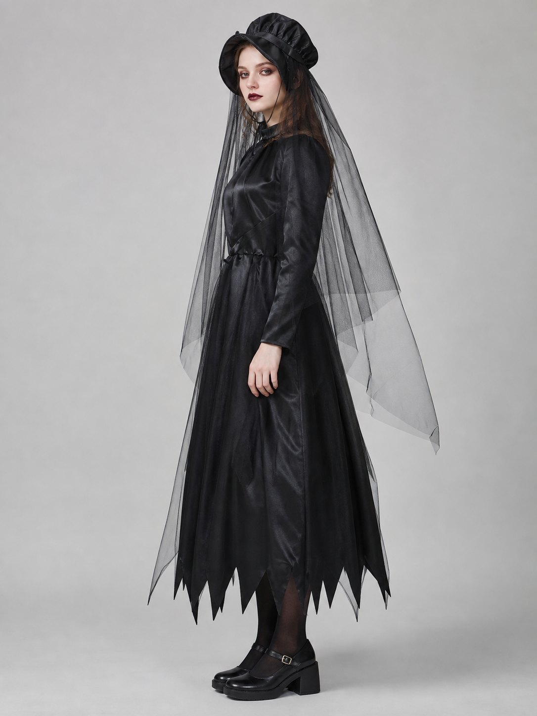 Witch Costume with Hat and Sheer Veil