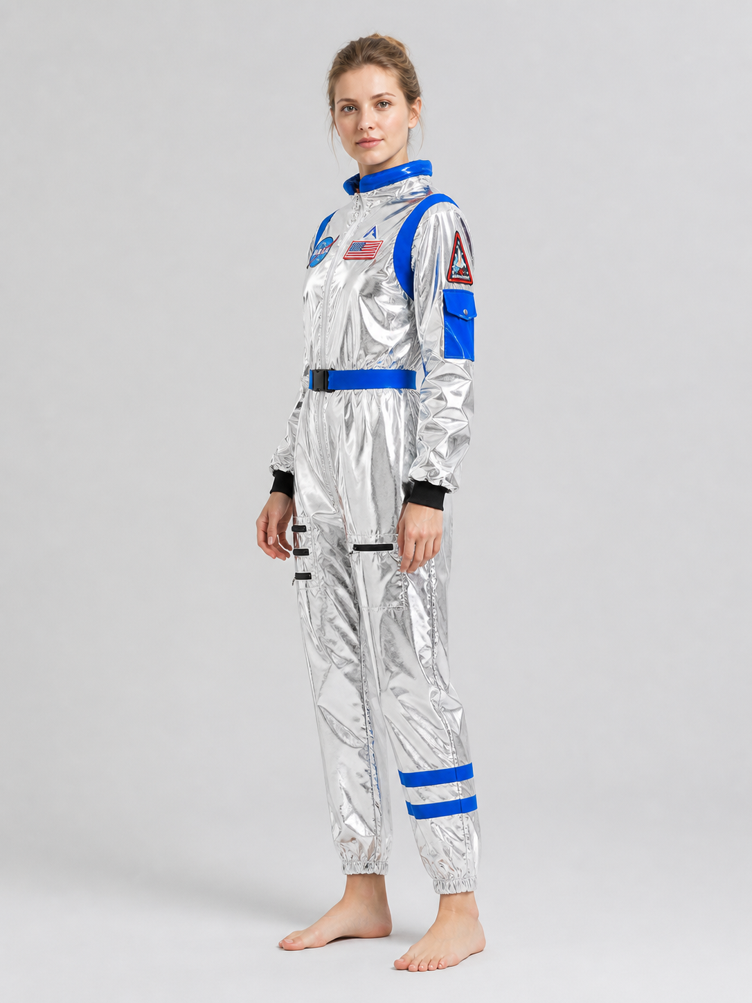 Cosplay astronaut jumpsuit, blue, with a belt side view