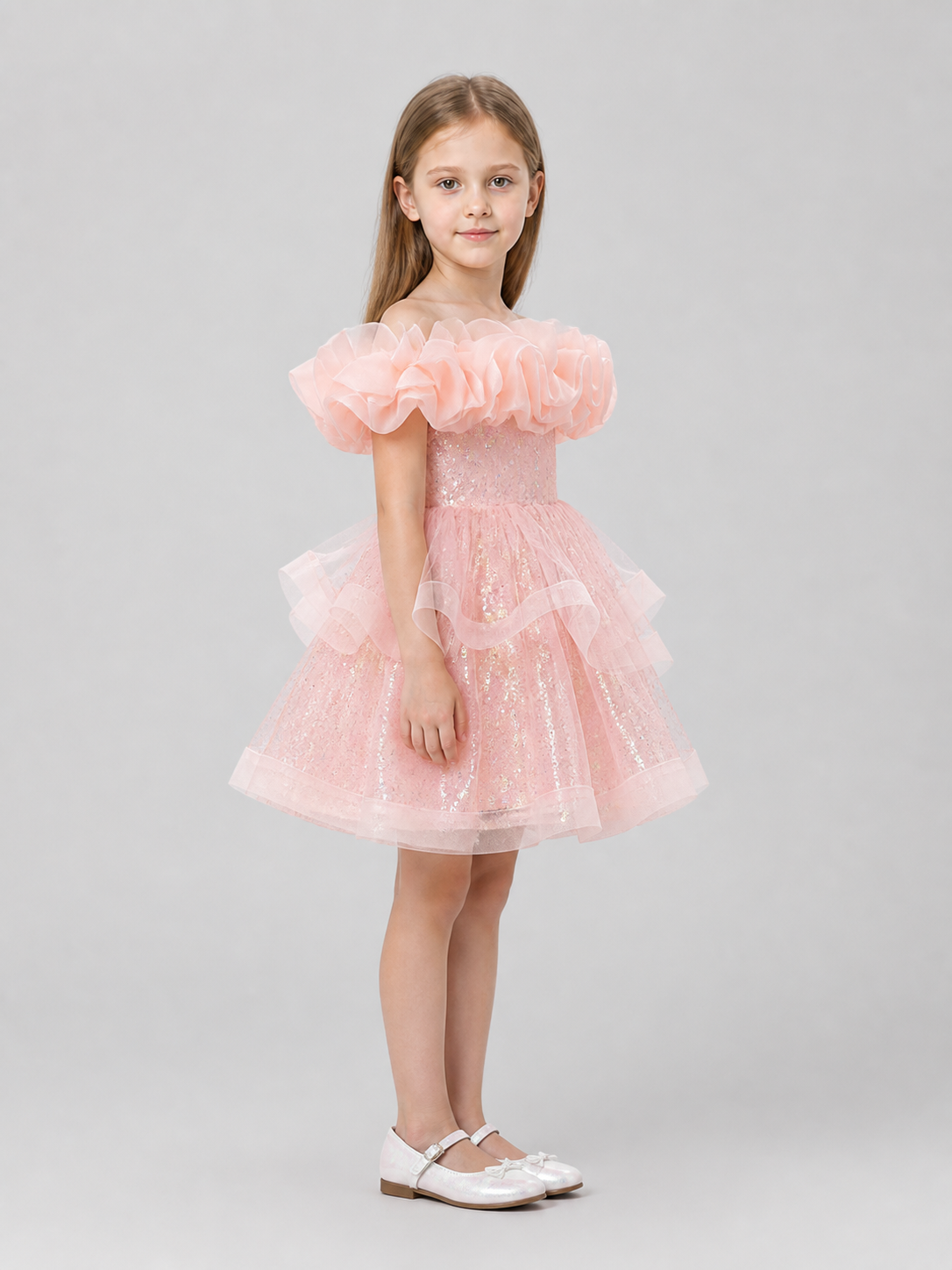 Festive Sequin Dress with Full Tulle Skirt side view