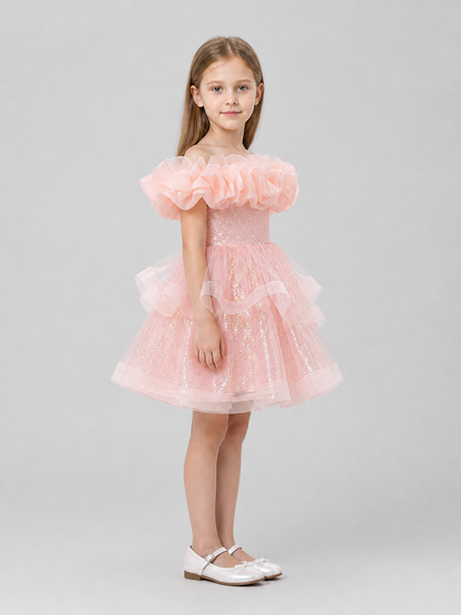 Festive Sequin Dress with Full Tulle Skirt side view