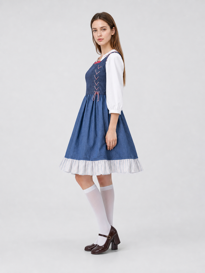 Vintage-Style Costume Dress with Blue Headscarf