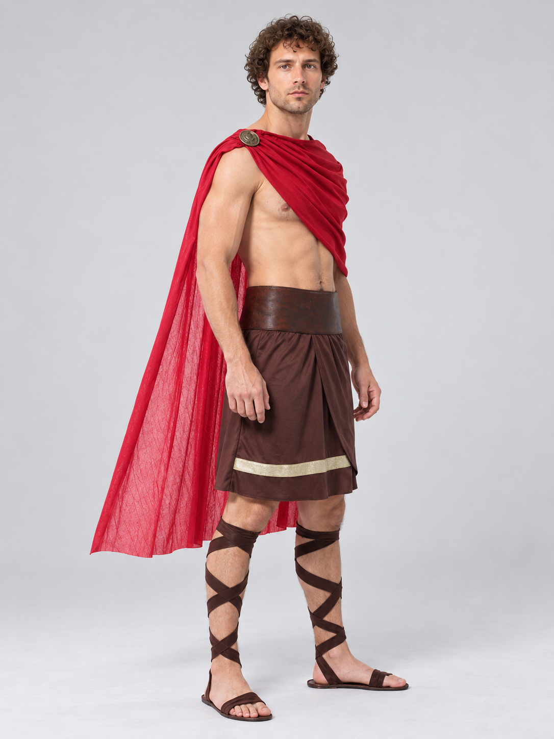 Warrior Costume with Red Cape and Belt side view