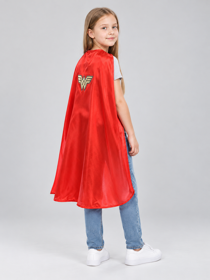 Long Red Superhero Cape with Gold Emblem